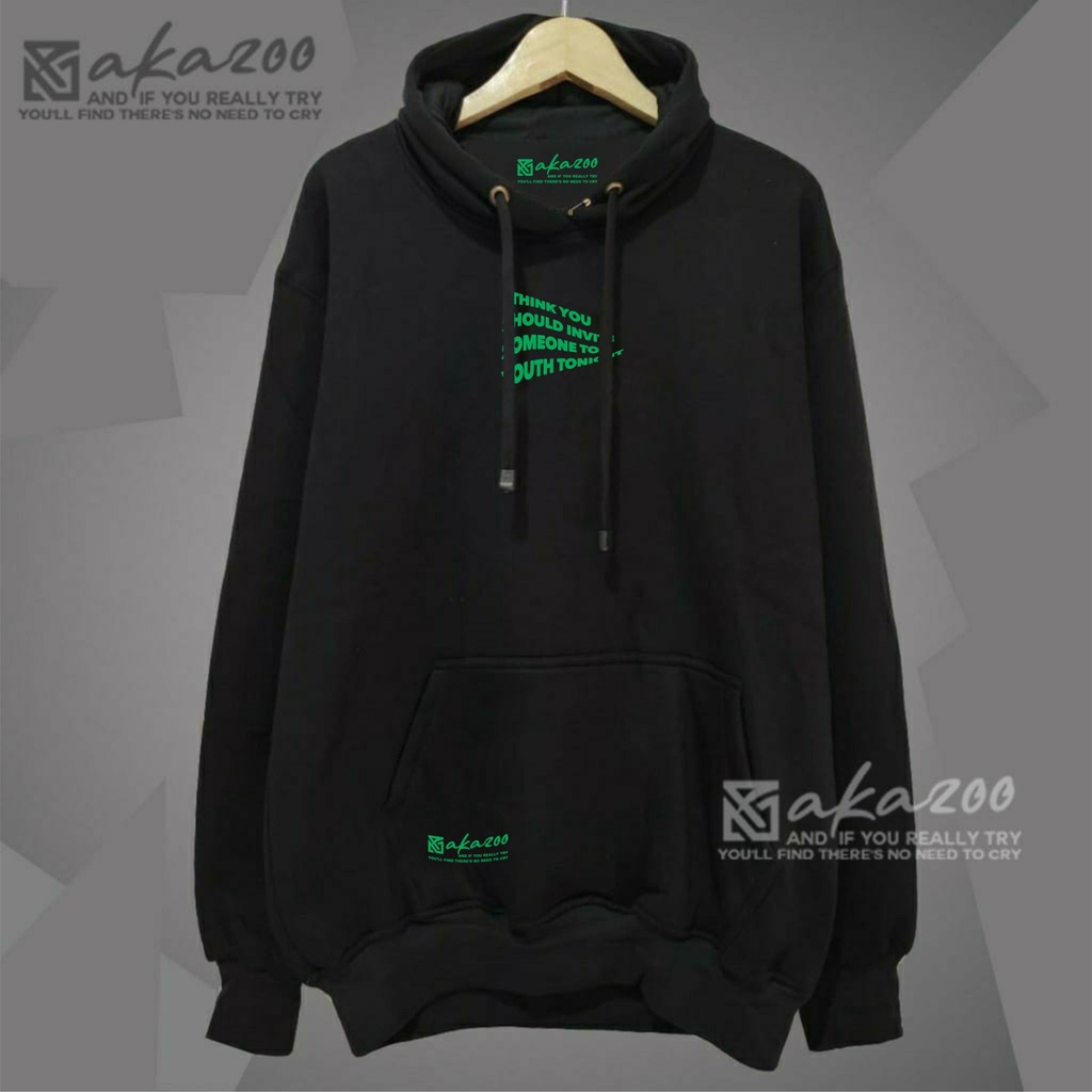 switer hoodie cowok korean akazoo warna hitam THINK YOU HOULD INVER SOMEONE TO YOUTH TONK sablon hijau  hoodie korean style sweater hoodie pria distro hoodie hijau hoodie oversize pria distro hoodie polos pria switer hoodie unisex premium akazoo official