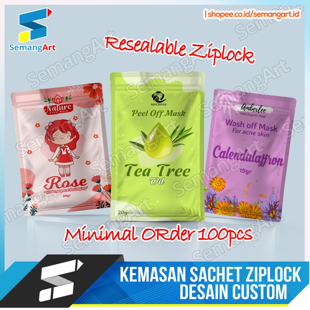 Cetak Kemasan Sachet Ziplock Masker / Bungkus Makanan Desain Custom