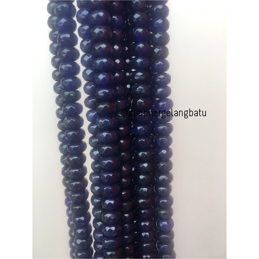 batu pembatas rondelle Faceted round pipih spacer 4 x 8mm agate biru aksesoris bahan craft fashion