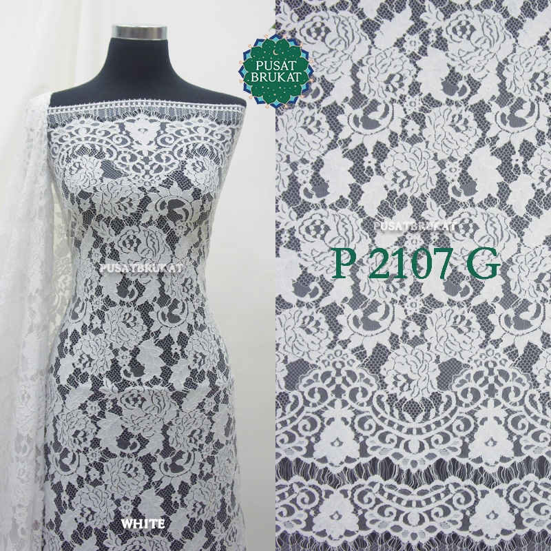 KAIN BROKAT SEMI ITALY PRANCIS PUTIH HITAM (Black &amp; White) / BRUKAT PANEL KATUN P250CM X L140CM [harga per potong]