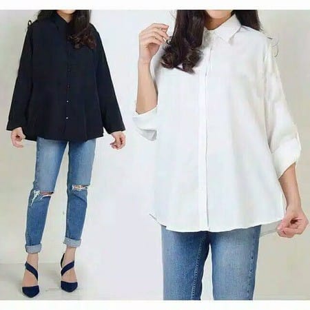 GZB Fashion Kemeja Jumbo Polos Wanita Lengan Panjang / Kemeja Comfy Jumbo / Kemeja Cewek / Kemeja Wa