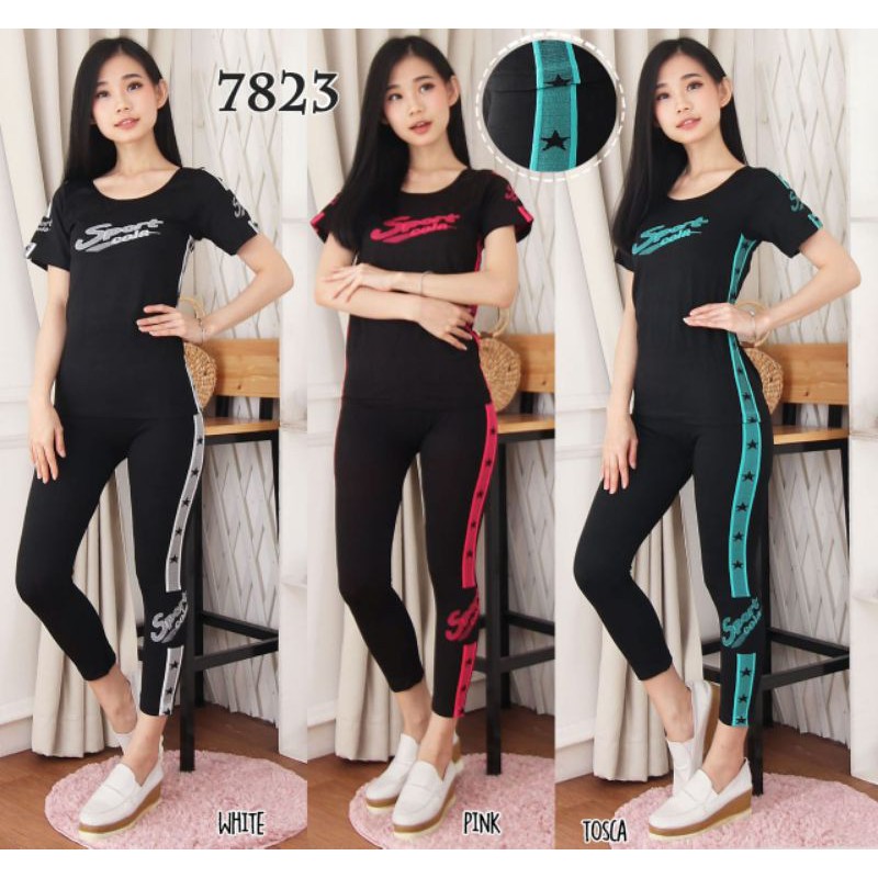setelan import/setelan import celana 7/8+baju pendek/set olahraga yoga/set zumba import