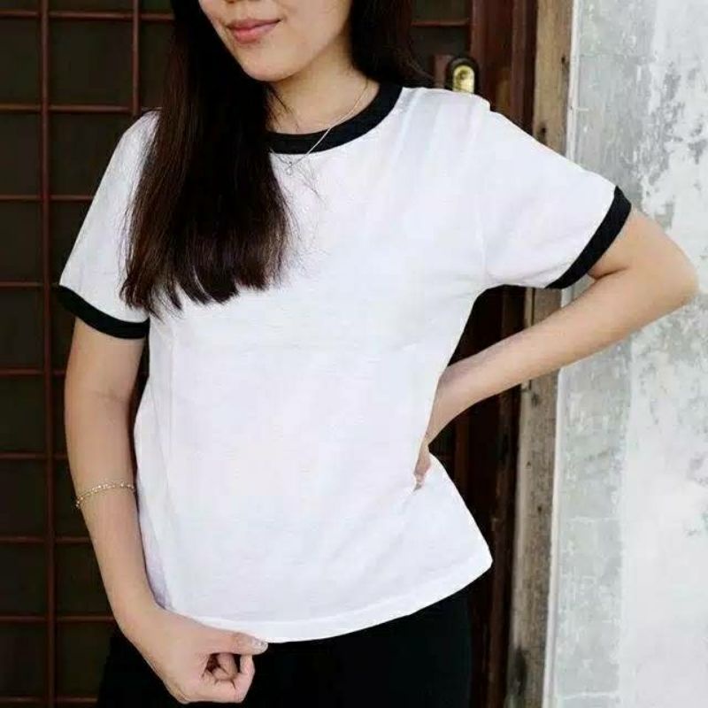 Arifirn Tshirt Ringertee - Kaos Polos Wanita (LD 90, P 65)