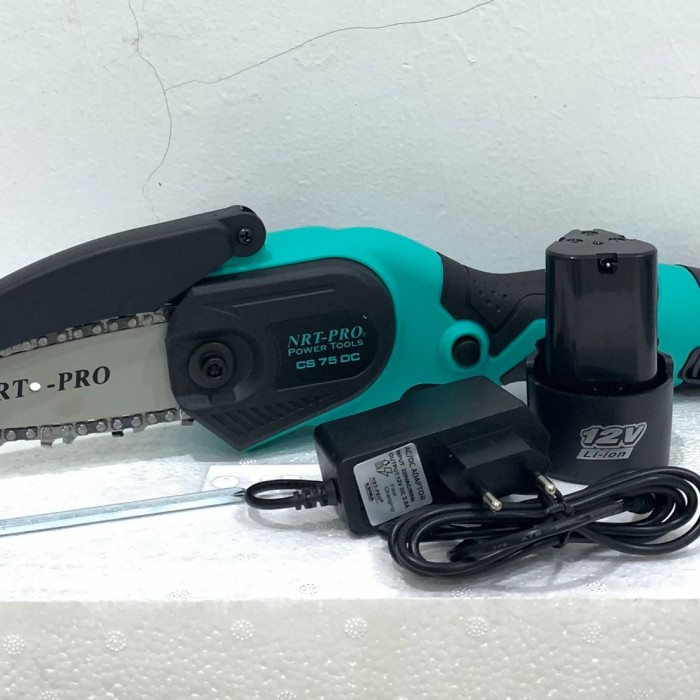 Cordless Chainsaw CS-75DC Nrt Pro Chain Saw Batre 4" Gergaji Kayu Mini