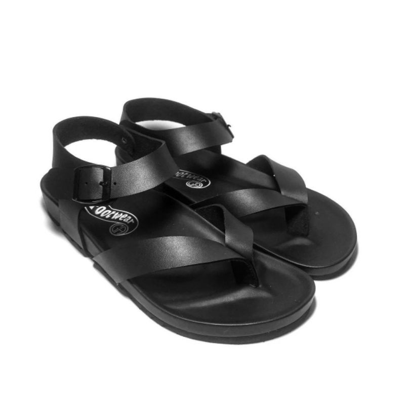 Sandal Pria Casual Sendal Traveling Santai Outdoor Kulit Sintetis Full Hitam