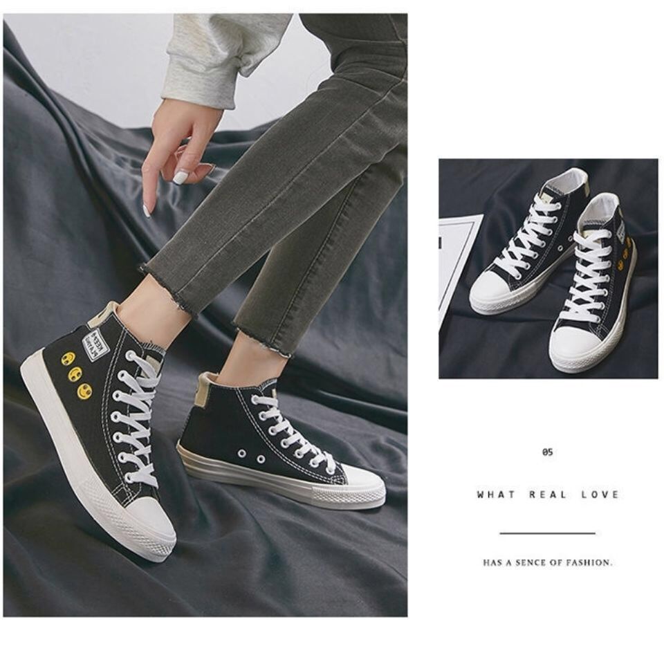 [ PAKAI DUS SEPATU ] IDEALIFESHOES Sepatu Woman Wanita Sneakers Cewek Putih Import Shoes High Top Kanvas Hitam kekinian KYB-33