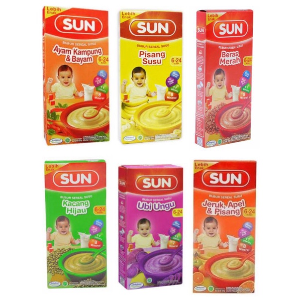 SUN Bubur Bayi SACHET 20gr 6+ Bulan   - SunBubur Sun 6+ Kemasan Ekonomis Pack Saset Renceng - Sun Bubur Seral Baby - Bubur Instan Bayi - Bubur Siap Saji