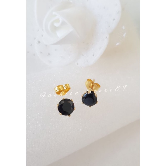 Ready Anting Tusuk permata Zircon Hitam Titanium Gold Silver Import Bestquality anting tusuk