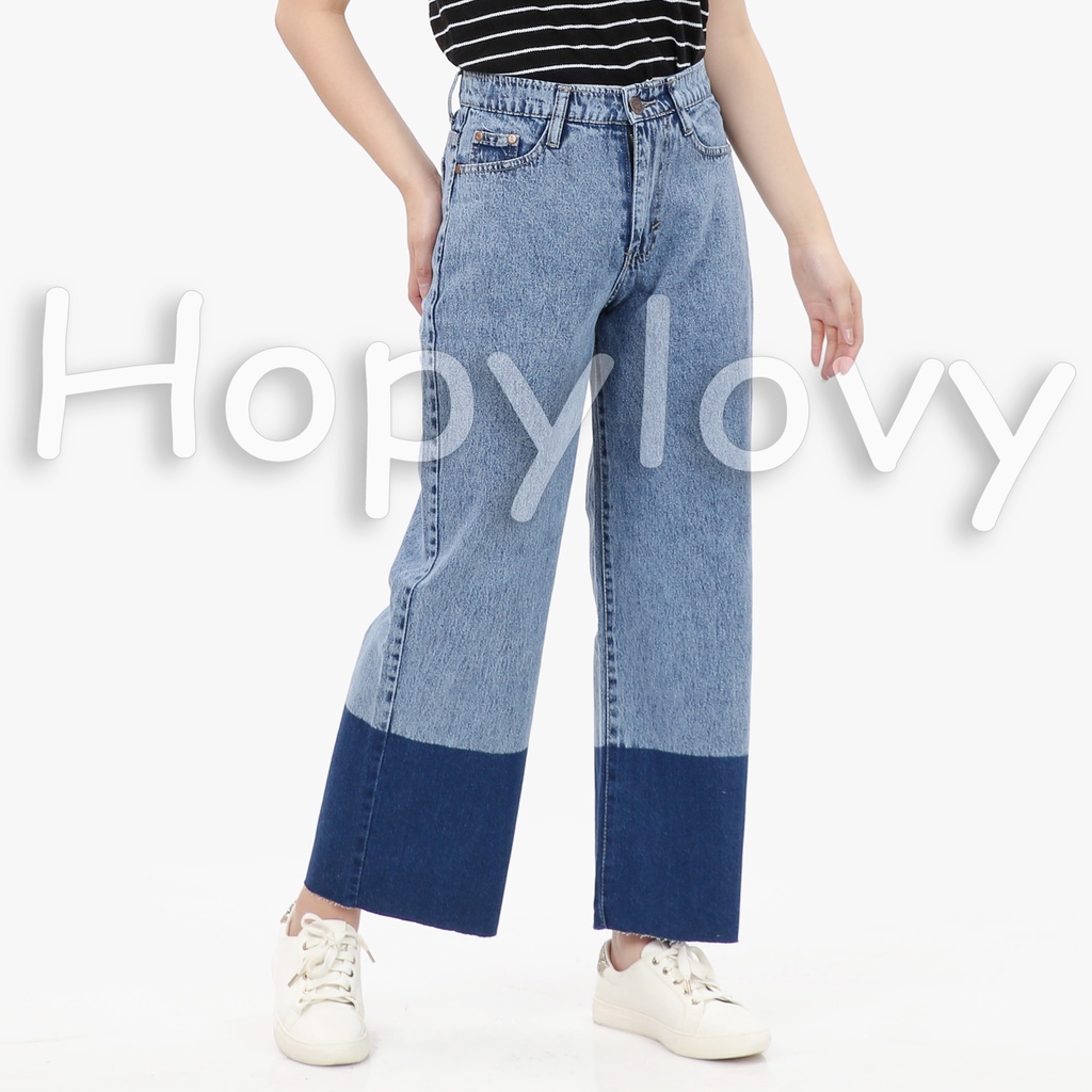 HOPYLOVY Celana Kulot Jeans Boyfriend Jeans Gradasi Ombre Unfinished Tavisha