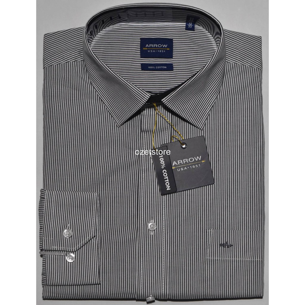 Kemeja Pria Formal Lengan Panjang ARROW Hitam Salur Reguler BT21 ORIGINAL