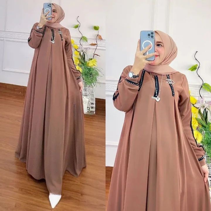 Baju dress wanita davira dress gamis terbaru 2024 model terbaru dress mewah bahan ceruty babydoll full puring gamis cantik modrn kekinian