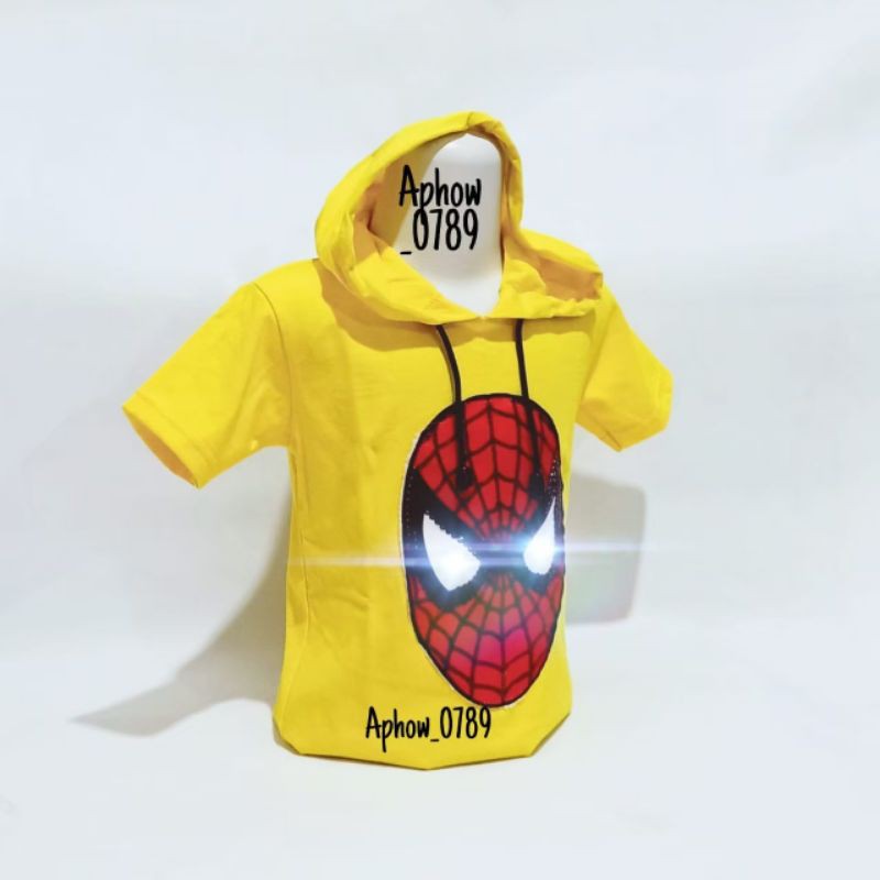 KAOS HOODIE ANAK LED SPIDERMAN BISA NYALA UK 2-10TAHUN