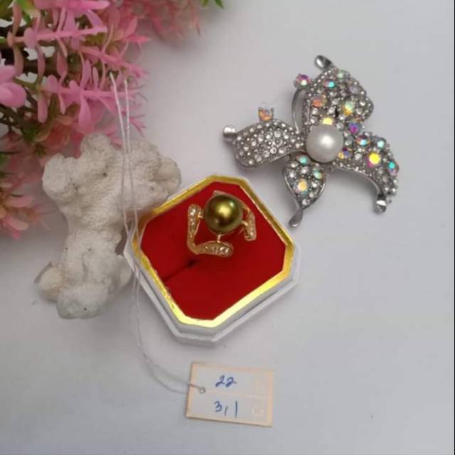 Cincin emas 22 karat mutiara air laut lombok asli