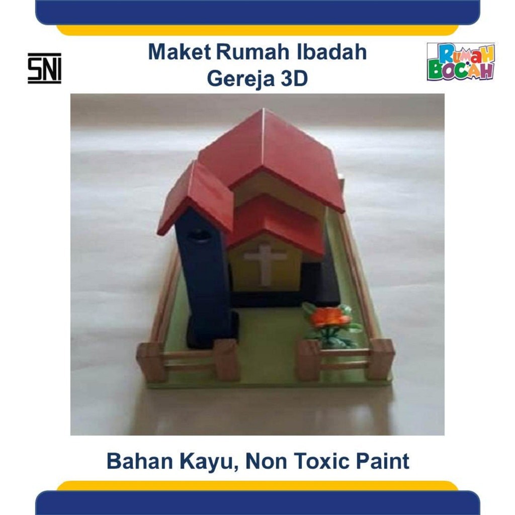 Maket Miniatur Rumah Ibadah Kristen Katalik Gereja Balok Susun Kayu Alat Peraga Edukasi Edukatif TK 