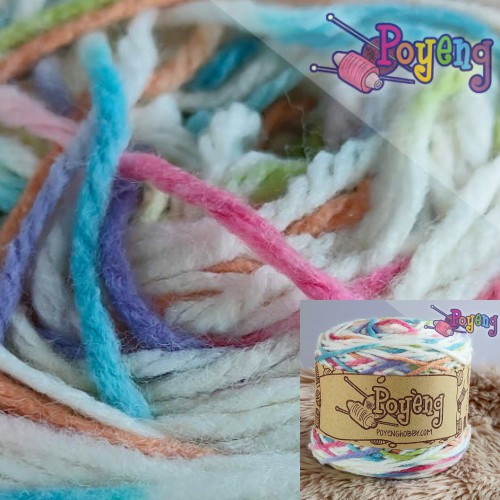 Soft Akrilik Poyeng SA P2 Gradasi Putih-Pink-Biru Muda-Ungu | Benang Rajut | Poyeng