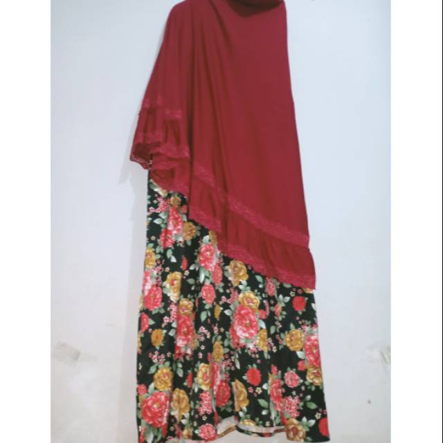 Preloved Gamis Bunga Maxmara Set Hijab