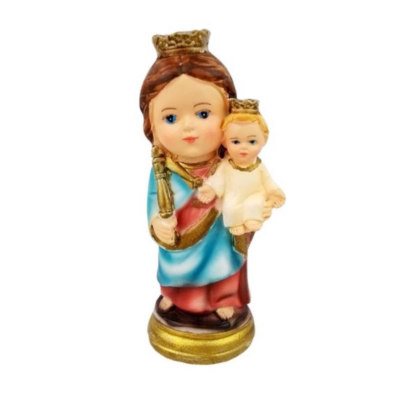 Patung Bunda Maria Penolong Abadi Ratu Damai Membawa Tongkat Gendong Bayi Yesus Chibi Imut Rohani