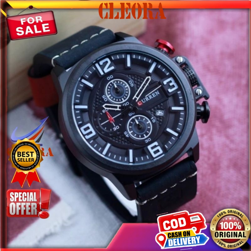 Jam Tangan Pria Laki Laki Cowok CURREN Asli Original Analog Ori Tali Kulit Chronograph Akntif Arloji