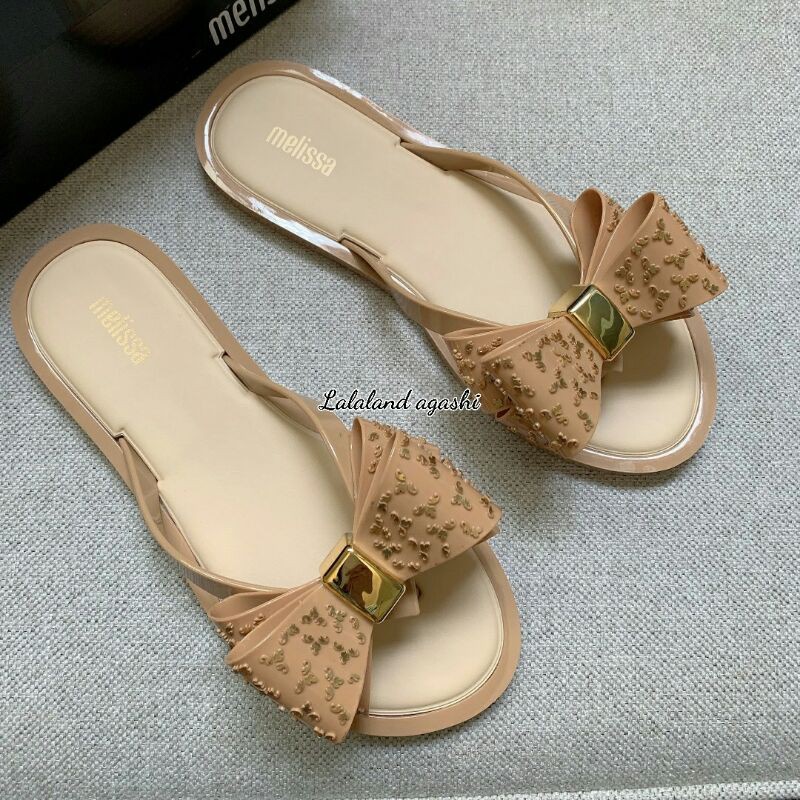 Sandal Melissa Ultragirl Luxe Bow Ballet Flats Khaki/Sandal jelly wanita/Sandal pita