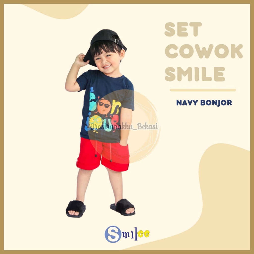 Setelan Anak Cowok Navy Bonjour Size 1-3Tahun Murah