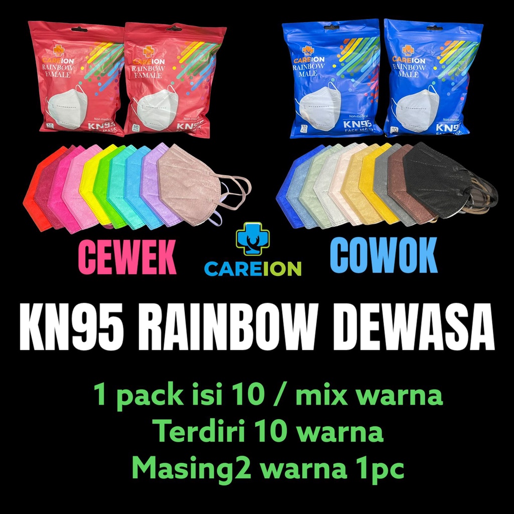 MASKER KN95 RAINBOW MASKER KN 95 PELANGI WARNA WARNI CAREION 5PLY MIX