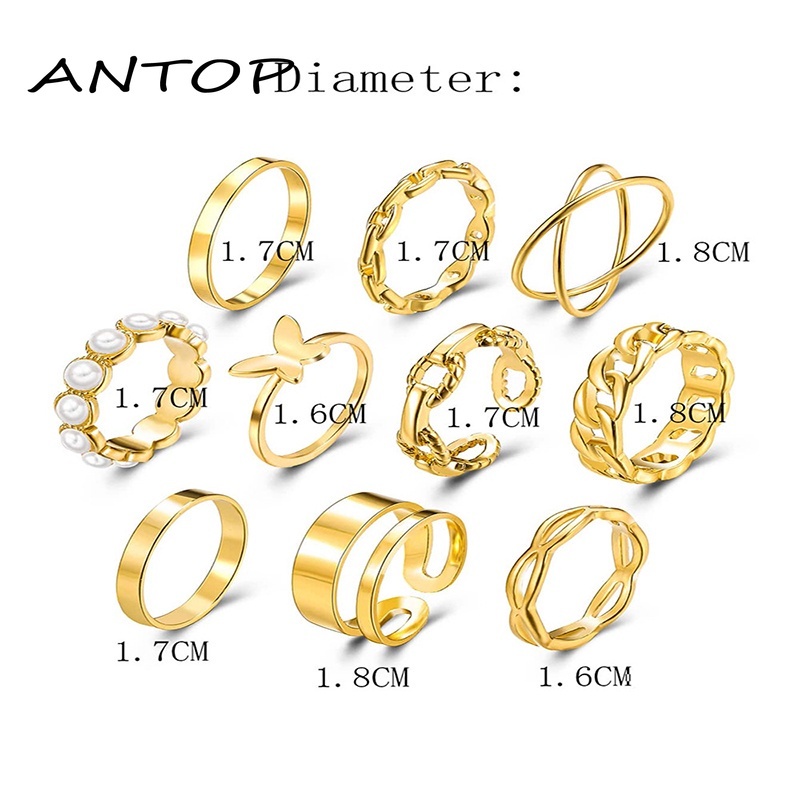 10 Buah/Set Korea Cincin Salib Mutiara Kupu-kupu Fashion Aksesoris Wanita Elegan ANTOP