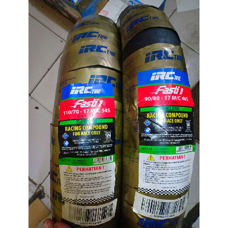 ban irc fasti 1 ring 17 sepasang dpn/blkg ukuran 90-80/17 dan 110-70/17 soft compound.slick/botak