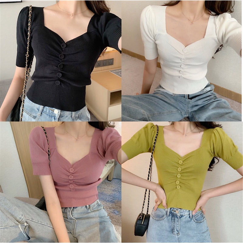 T002 - MOLETTA CROP TOP IMPORT / KOREAN RAJUT IMPORT