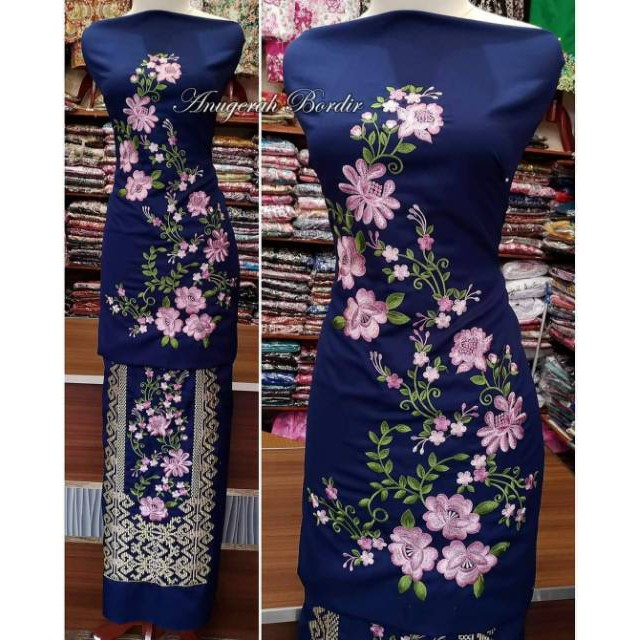 Kain Bakal Baju Kurung Bordiran Motif Songket Bunga Khas Bukittinggi
