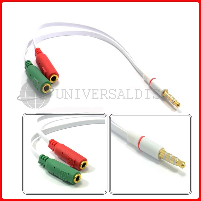 Splitter Audio Kabel 3.5mm Male to 3.5mm Mic and Headphone Flat - Audio Splitter - Aux Splitter