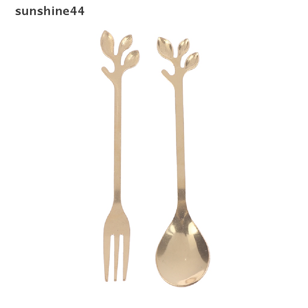 Sunshine 8pcs / set Sendok + Garpu Es Krim / Teh / Dessert / Buah Bahan Stainless Steel