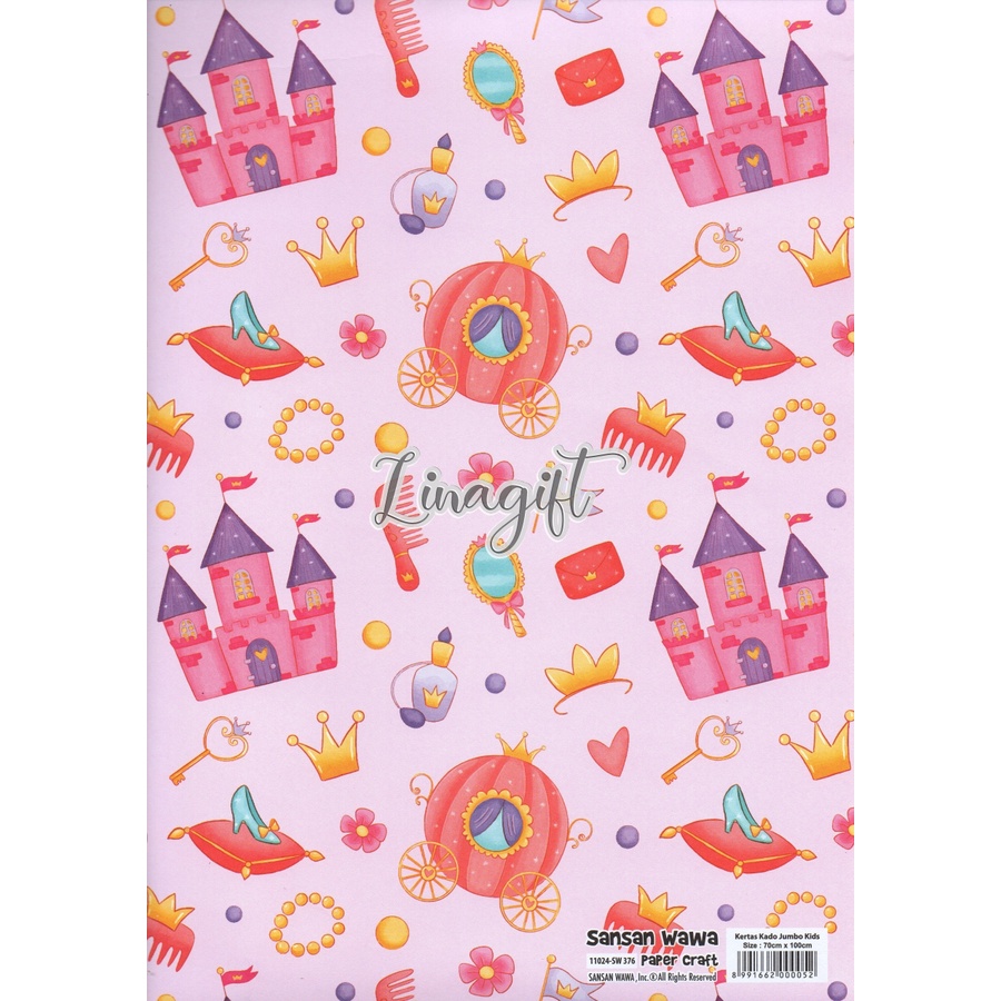 ( 5 Lembar ) JUMBO PRINCESS SANWA - KERTAS KADO - GIFT WRAP PAPER SANSAN WAWA ISTANA PUTRI RUMAH CASTLE CLOUD WHITE / PINK / BLUE / FUSHIA / FROZEN ELSA ANNA / DISNEY PRINCESS CINDERELLA SNOW WHITE