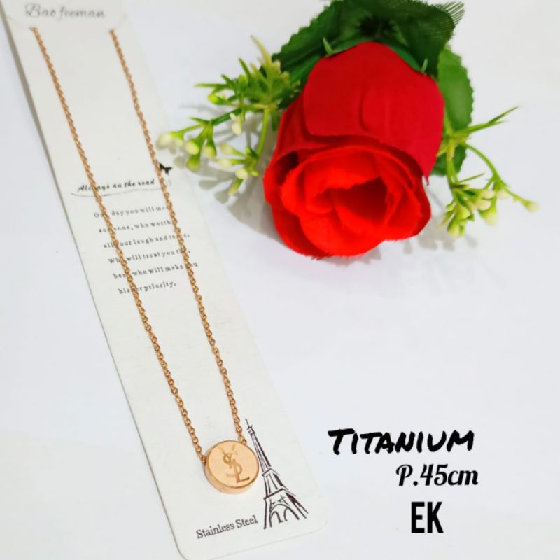 Kalung TITANIUM PREMIUM plat logo brand simple&amp;elegan,tidak karat *COD*