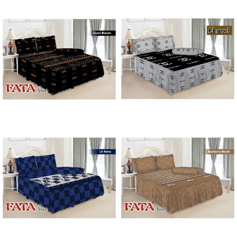 FATA - Sprei Rumbai Guci Bloom,Chanel Gabrielle,Burbery Blush Ukuran King 180x200x30 / Queen 160x200