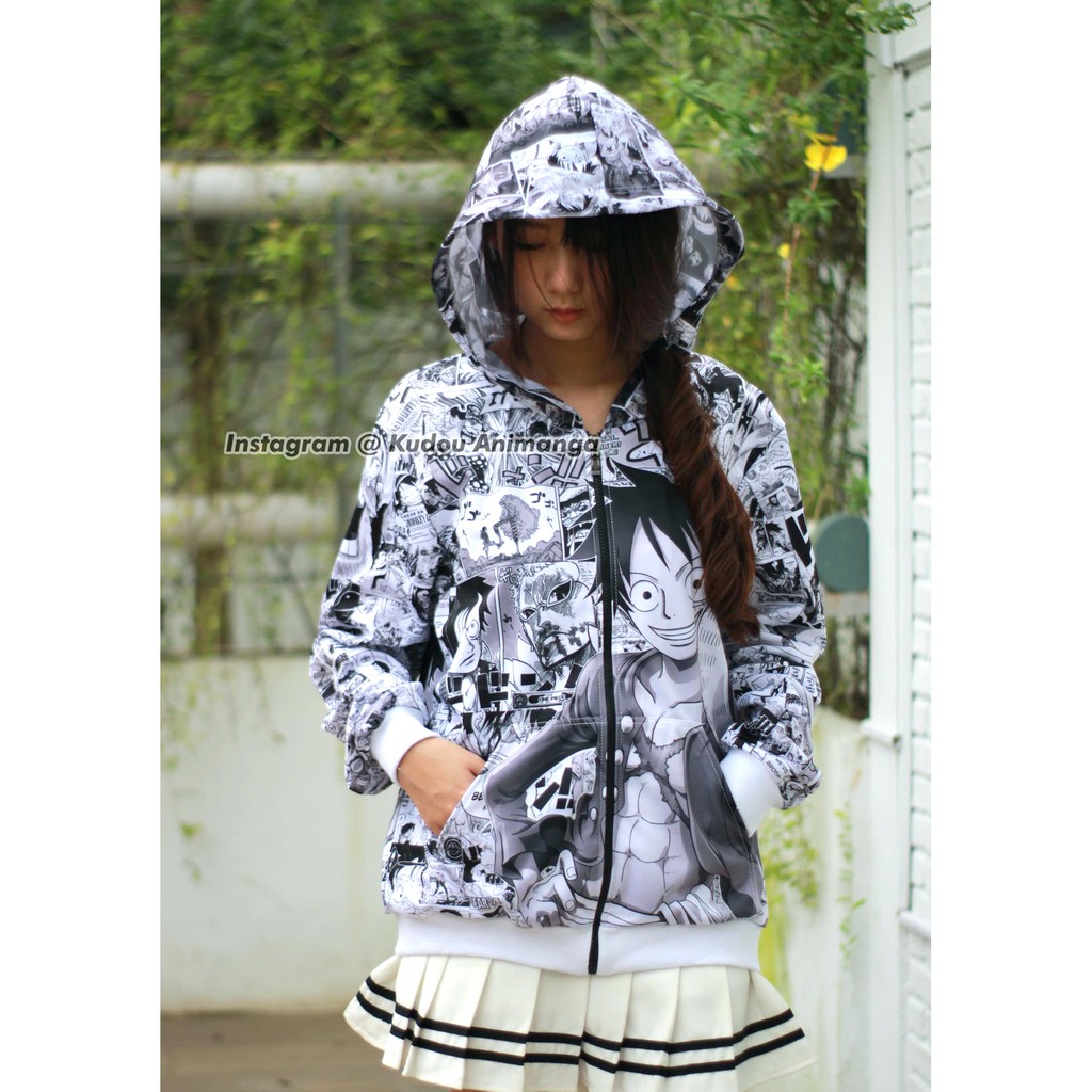 Jaket Anime Luffy Onepiece Fullprint Black and White Comics