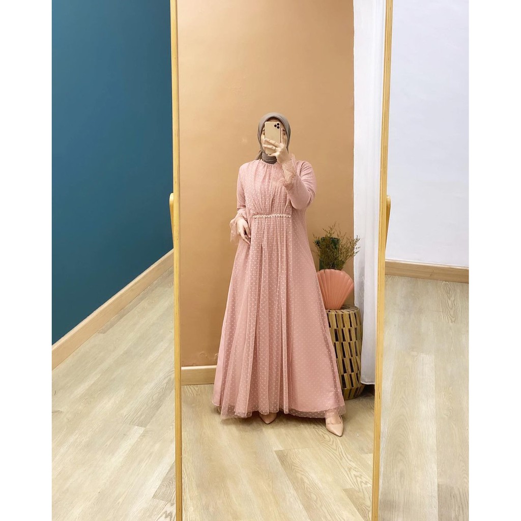 Yasmin Tile Lace Dress/Dress Tile Lace Ld 115/Dress Tile Murah/Dress Tile Brukat/Gamis Tile Pesta
