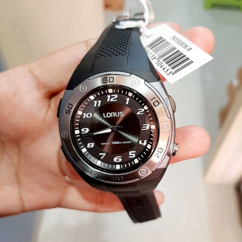 JAM TANGAN PRIA LORUS R2333DX-9 SILVER BLACK RUBBER ORIGINAL GARANSI RESMI