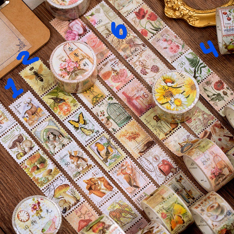 STIKER PERANGKO VINTAGE STAMP SERIES DECORATIVE WASHI MASKING TAPE DIY SCRAPBOOKING