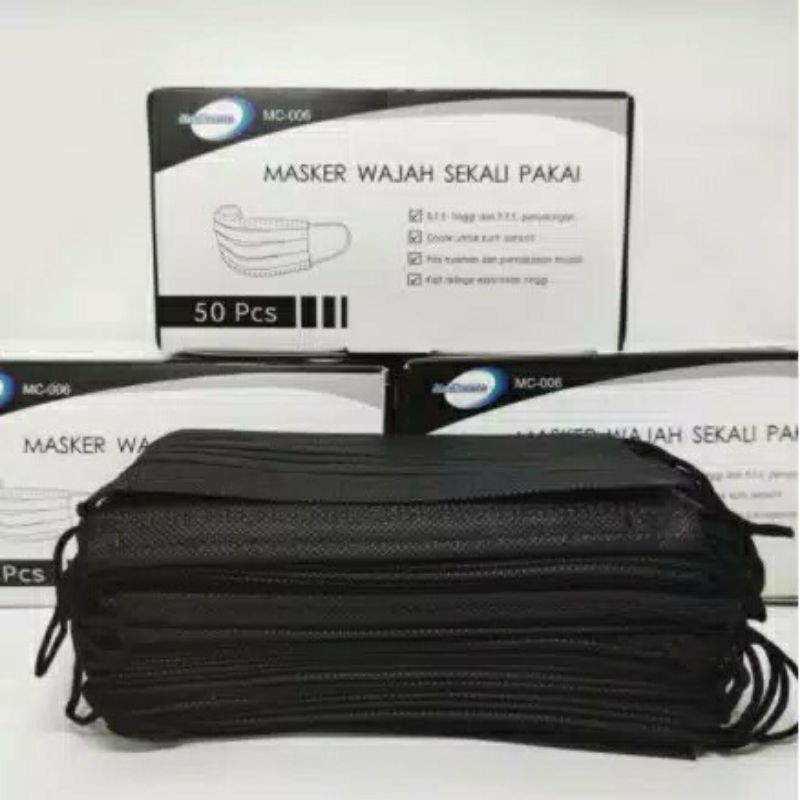MASKER HITAM PUTIH DEWASA DISPOSABLE 3 PLY | MASKER KPOP IDOL