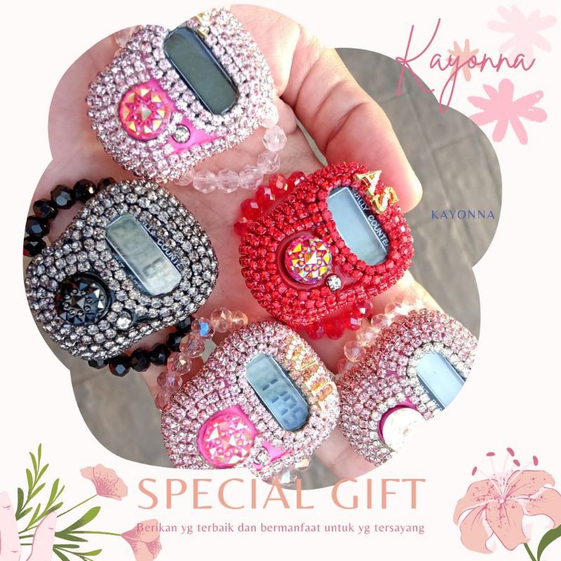 Tasbih digital swarovski premium cantik non led custom nama mutiara cincin tali mutiara