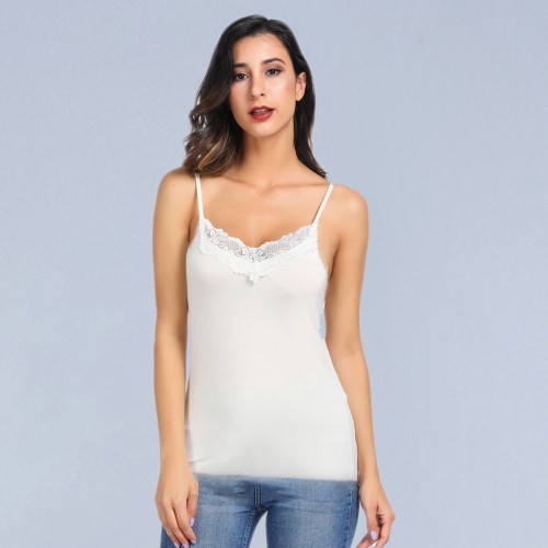 Tanktop / Tank Top Wanita Polos Tali Kecil Renda U-Neck Size L XXL