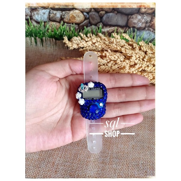 SQL SHOP Tasbih digital blue crown flower bling bling | Alat hitung dzikir digital