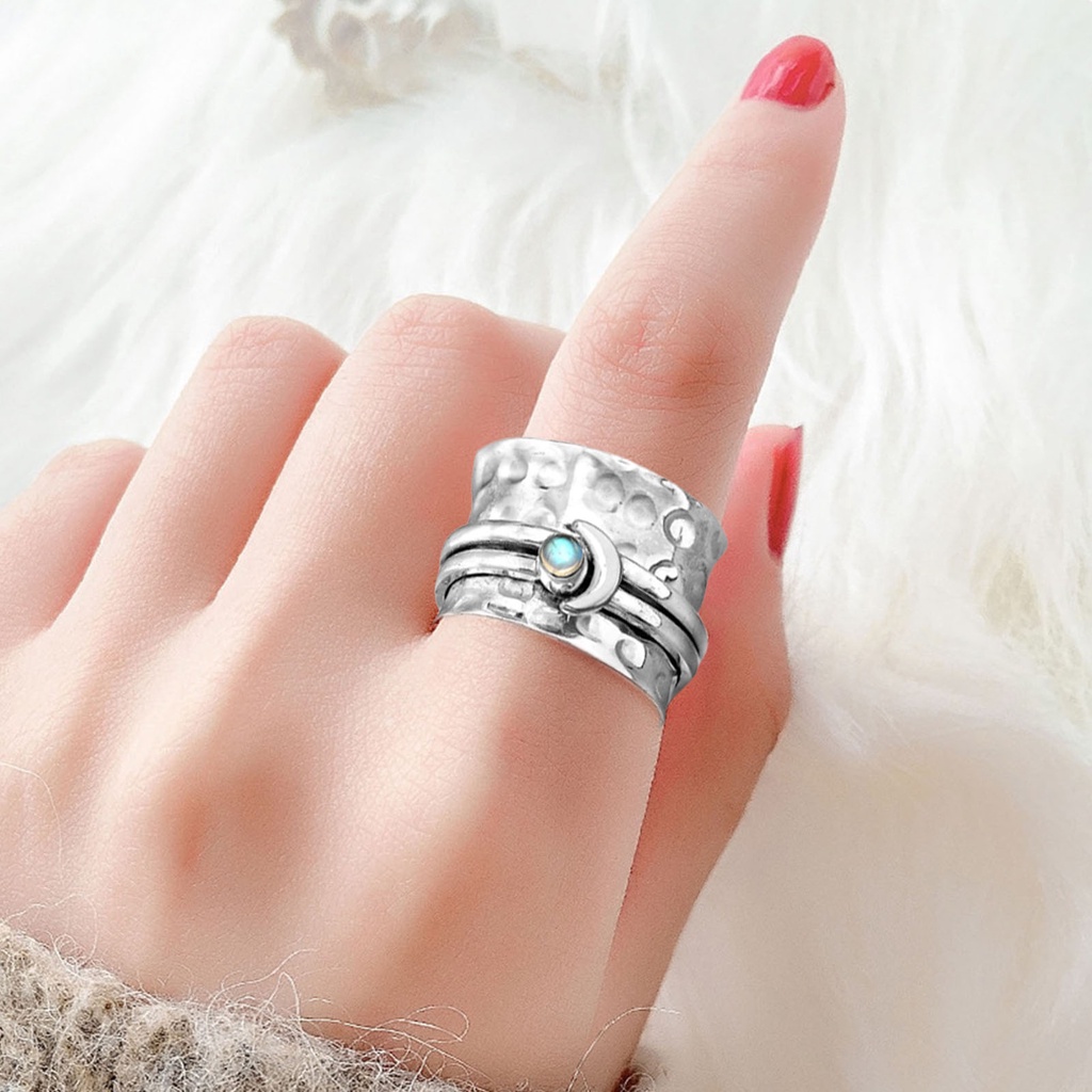 Hu Hu Hu Hu Hu Alat Bantu Pasang Kacamata♡ Cincin Bentuk Bulan Sabit Aksen Cubic Zirconia Gaya Vintage Untuk Wanita