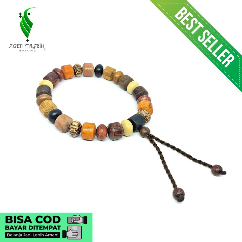 Gelang Kombinasi 10 Kayu size 10mm, Model Tabung Pipih
