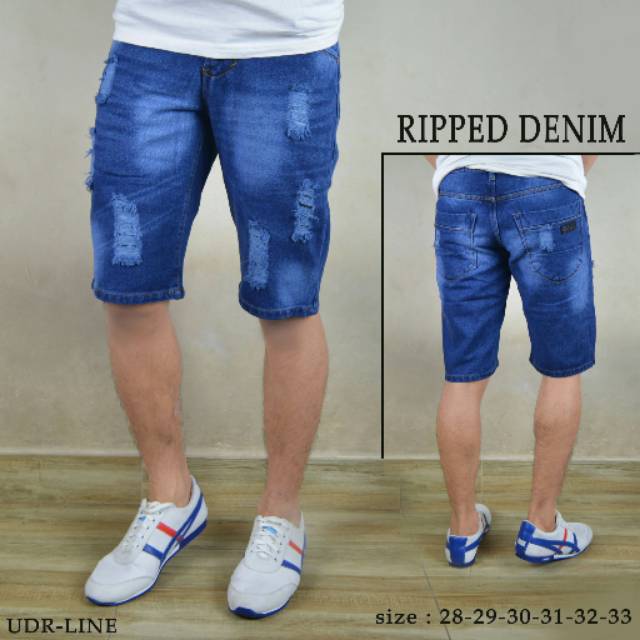 Celana Jeans Pria Ripped denim Strech Celana SoftJeans Pendek Pria Celana Softjeans Sobek UnderLine