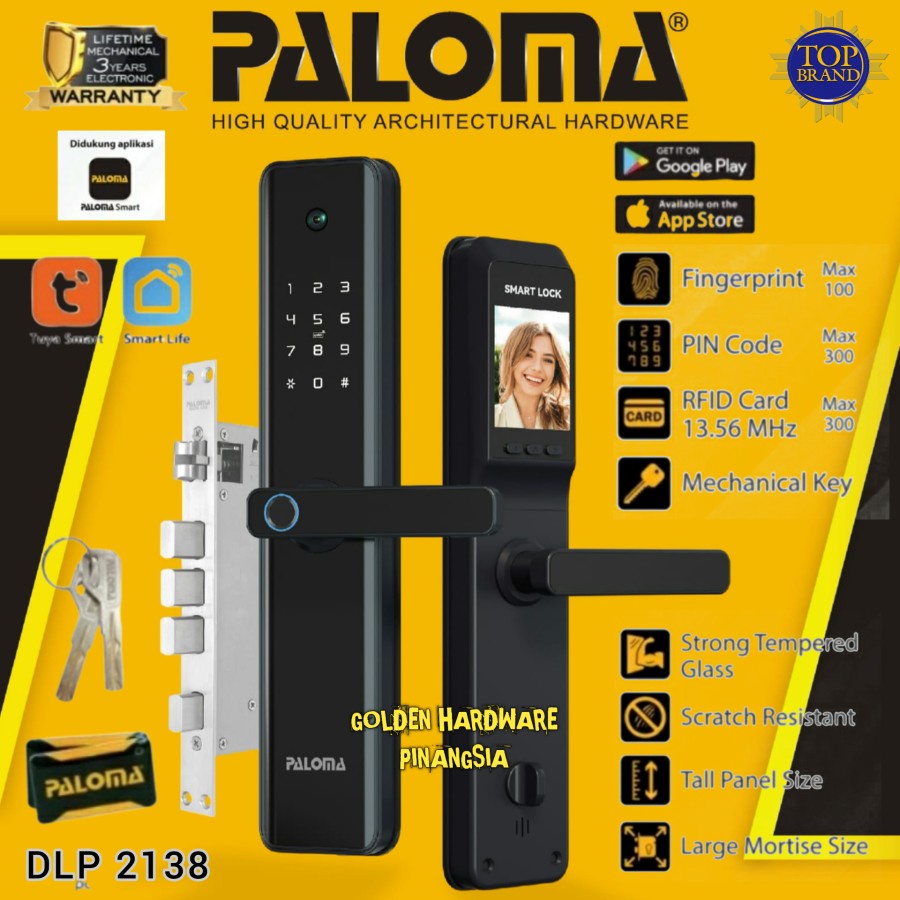 Jual PALOMA DLP 2138 HANDLE PINTU DIGITAL SMART DOOR LOCK CAMERA VIEW