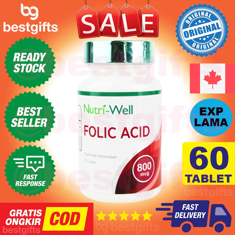 NUTRIWELL NUTRI WELL VITAMIN FOLIC ACID 800 MCG VIT ASAM FOLAT PROMIL KESUBURAN KEHAMILAN 60 TABLET