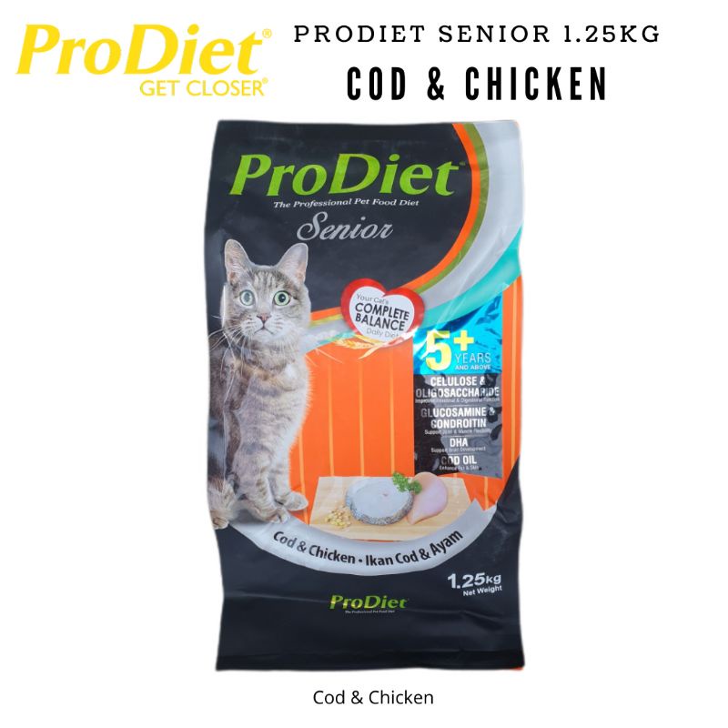 ProDiet Senior 5+ Cod & Chicken 1.25kg - Makanan Kucing Tua 5 Tahun keatas Pro Diet Rasa Ikan Cod da