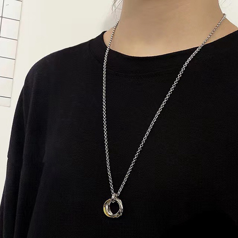 Kalung Liontin Cincin Bahan Stainless Steel Gaya Retro Untuk Pria