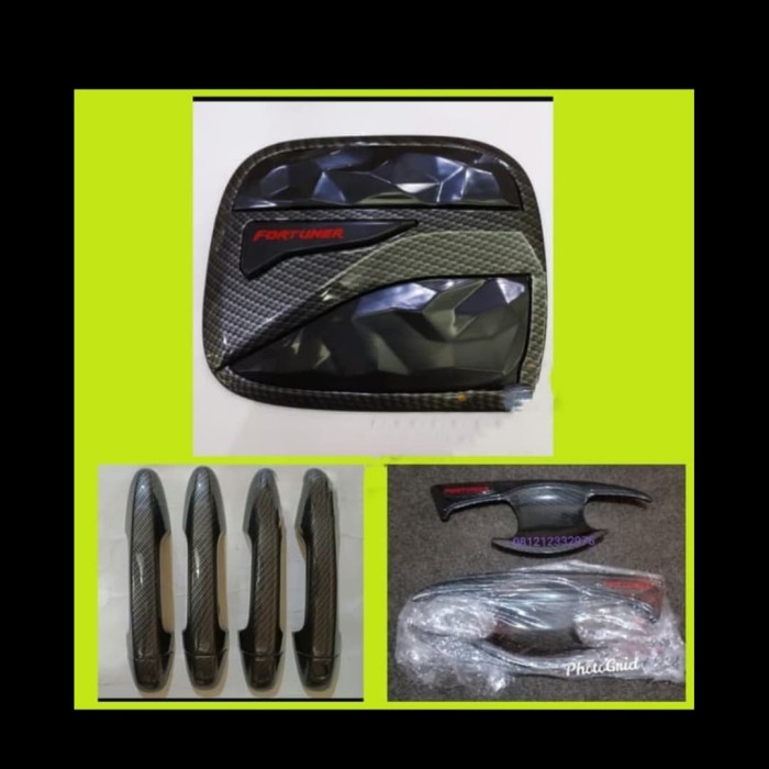 Hiasan Mobil Paket outer Cover door handle + Tank Cover All New Fortuner VRZ carbon Aksesoris Mobil